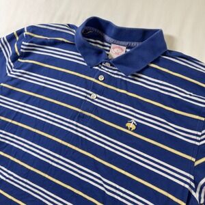 Brooks Brothers Shirt Mens Large Blue Yellow S/S Polo Striped‎ Cotton Preppy